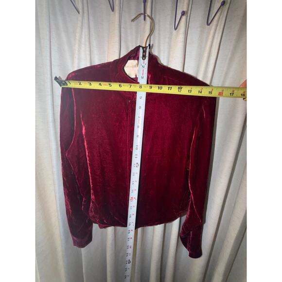 Vintage Ann Taylor Velvet Mandarin Jacket Burgundy Maroon Long Sleeve Top Size S - Picture 7 of 10